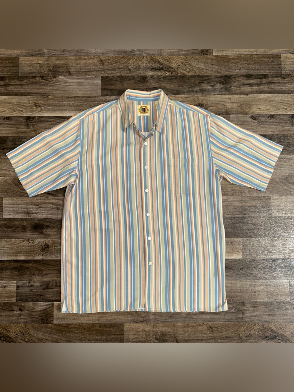 Pusser’s West Indies Men’s Silk Cotton Striped Button Up Shirt Large